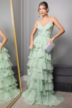 Spaghetti Strap V Neck Sleeveless Long Prom Dress With Pleated WQ0250