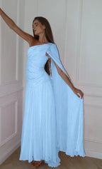 Cocoslly One Shoulder Sleeveless High Waist Long Prom Dress With Sequins | Pink Chiffon JZ0098