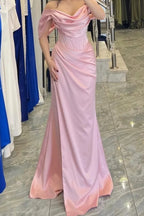 Off-The-Shoulder Sleeveless Long Mermaid Prom Dress With Pleated YS0023