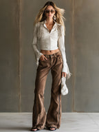 Western Retro Off-White Faux Suede Tassel Long-Sleeved Shirt
