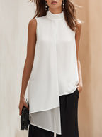 Sleeveless High-Neck Elegant Top With Asymmetrical Hem