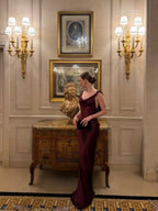 Cocoslly Wide Straps Sleeveless Long Mermaid Prom Dress | Burgundy Satin CO0091