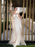 Cocoslly Strapless Sleeveless Long Mermaid Prom Dress With Rhinstone And Scarf | Champage Tulle CO0020