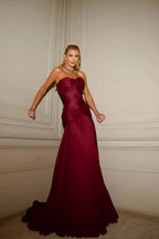 Strapless Sleeveless Sweetheart Long Prom Dress With Pleated YK0128