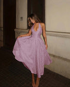 Glamorous Satin Halter Deep V-Neck Strapless Sleeveless Long A-Line Prom Dress YK0626