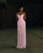 Cocoslly Strapless Sleeveless High Waist Long Prom Dress | Silver White Beading Pearls YK1253