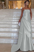 Chic Strapless Sleeveless Long Prom Dress With Pleated Beading WQ0094
