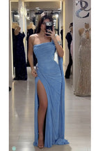 Cocoslly Sleeveless High Waist Long Prom Dress With Deep Split | Olive Green Chiffon CO0146