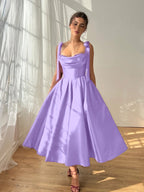 Satin Strapless Spaghetti Straps Sleeveless Pleated A-Line Prom Dress With Pleated And Bows YK0612