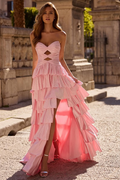 Strapless Sleeveless Long Split Prom Dress With Pleated Beading WQ0129