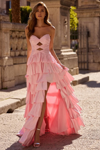 Strapless Sleeveless Long Split Prom Dress With Pleated Beading WQ0129