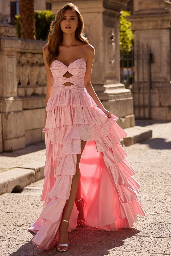 Strapless Sleeveless Long Split Prom Dress With Pleated Beading WQ0129