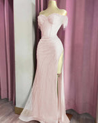 Off the Shoulder Sleeveless Long Split Prom Dress With Beading YK0161