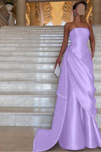 Chic Strapless Sleeveless Long Prom Dress With Pleated Beading WQ0094