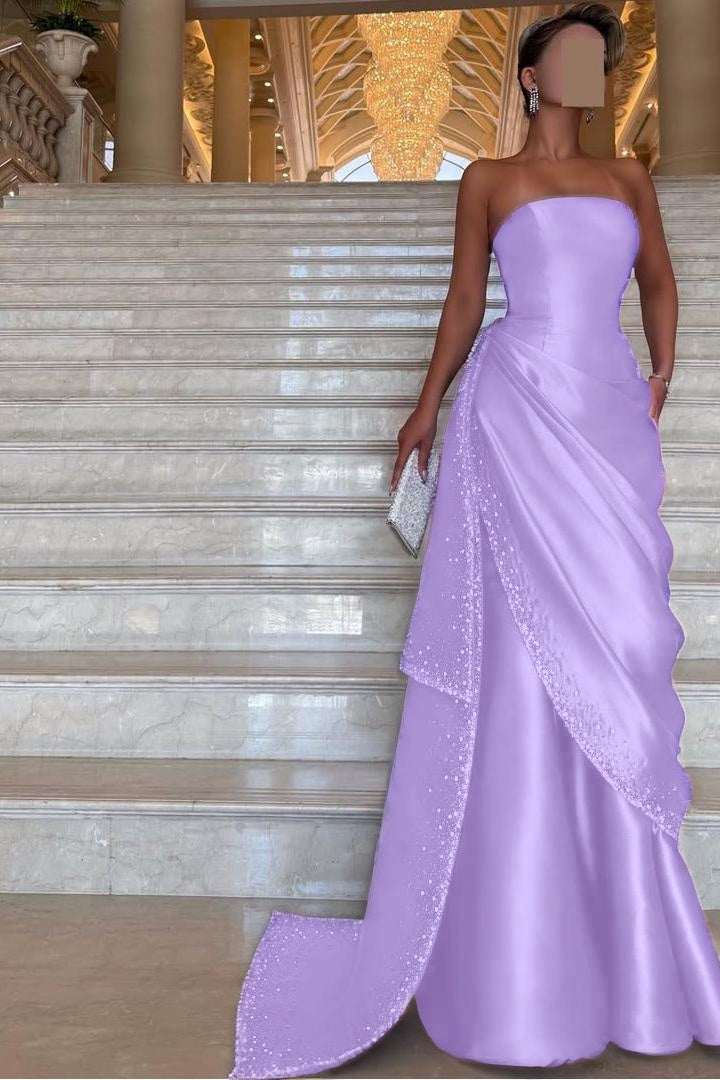 Chic Strapless Sleeveless Long Prom Dress With Pleated Beading WQ0094