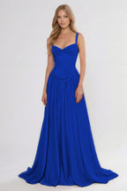 Cocoslly Spaghetti Straps Sleeveless High Waist Long Prom Dress With Appliques | Pink Satin