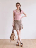 Pink lace-trimmed V-neck T-shirt