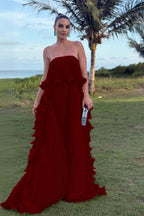 Charming Strapless Sleeveless Long Prom Dress With Pleated Ruffle WQ0065