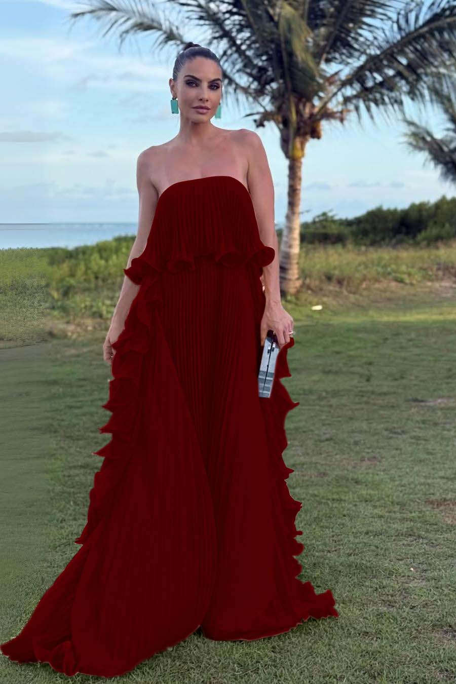 Charming Strapless Sleeveless Long Prom Dress With Pleated Ruffle WQ0065