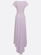 lavender Ruched Classic Boat Neck Cap Sleeve Raglan Sleeves Mermaid Floor-length Gown Dress