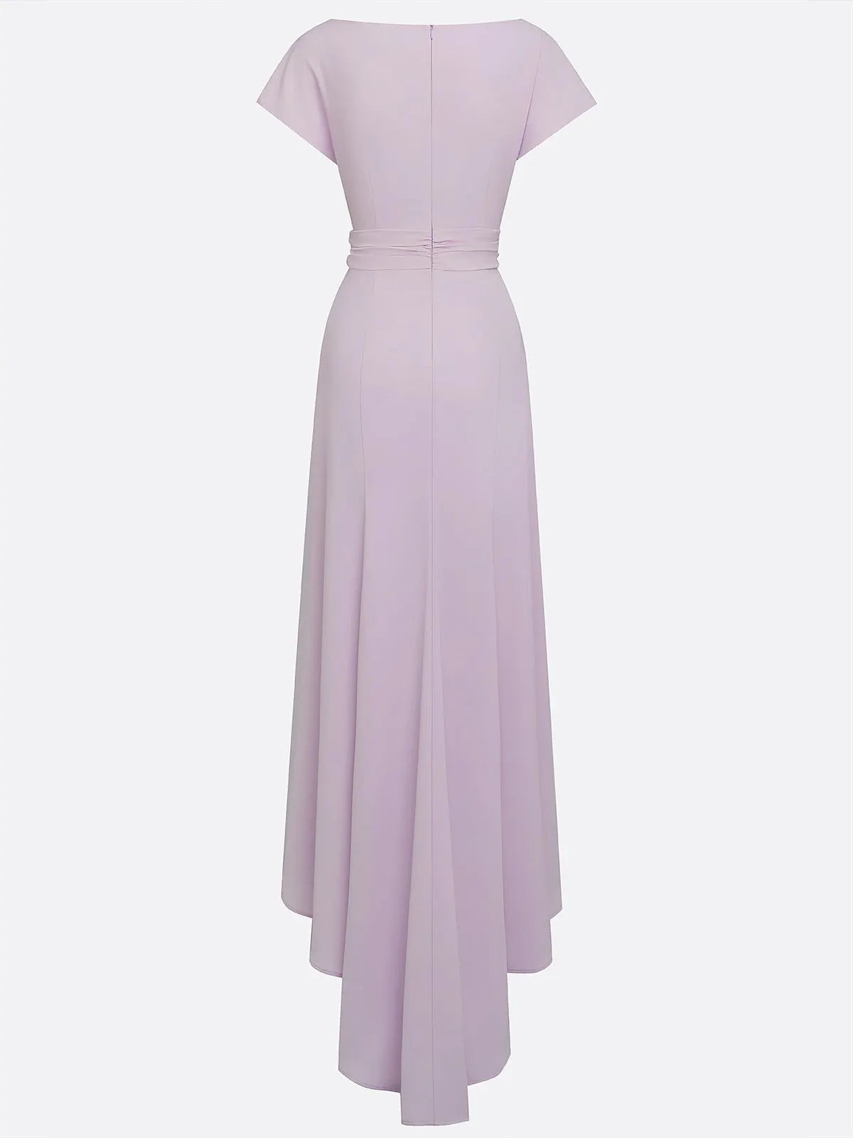 lavender Ruched Classic Boat Neck Cap Sleeve Raglan Sleeves Mermaid Floor-length Gown Dress