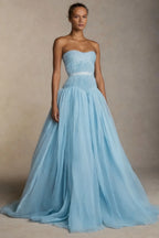 Cocoslly Strapless Sleeveless High Waist Long Prom Dress With Pleated | White Chiffon YC0565