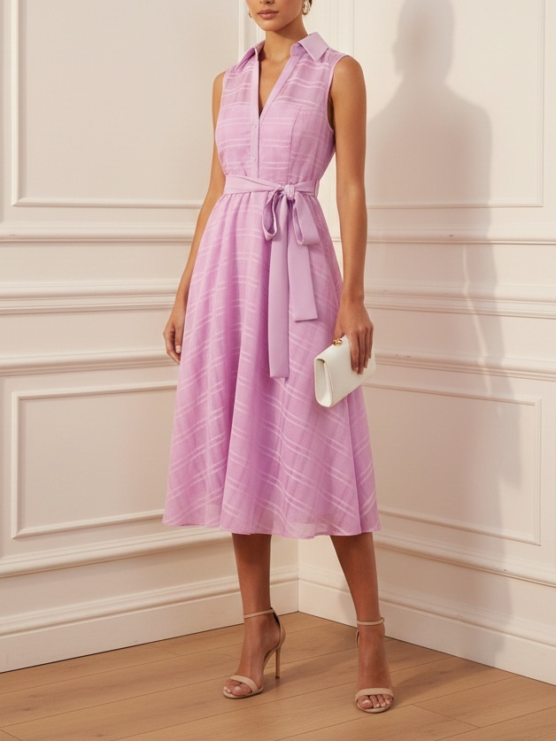 White Shirt Dress Shirt Collar Sleeveless A-Line Midi Dress
