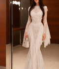 Cocoslly Long Sleeves High Waist Long Mermaid Prom Dress With Ruffles | White Lace JZ0164