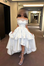 Cocoslly Off-The-Shoulder Sleeveless High Waist Long Prom Dress With Ruffles | Baby Blue Satin ZT0725