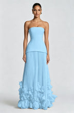 Cocoslly Strapless Sleeveless High Waist Long Prom Dress With Appliques And Pleated | Cabemet Chiffon YQ0118