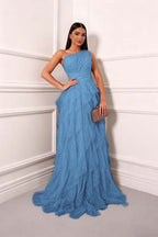 Cocoslly One Shoudler Sleeveless High Waist Long Prom Dress With Ruffles | Forest Green Tulle ZT0560