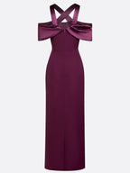 Burgundy Cross Bow Classic Off The Shoulder Sleeveless Sheath Floor Length Dress
