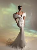Deep V-Neck Strapless Long Pleated Mermaid Prom Dress With Ruffles And Beadings YK0707
