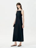 Minimalist black square neck slip dress