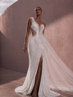 Cocoslly One Shoulder Sleeveless High Waist Long Split Prom Dress With Beading Pearls | Dusty Rose Tulle LX0088