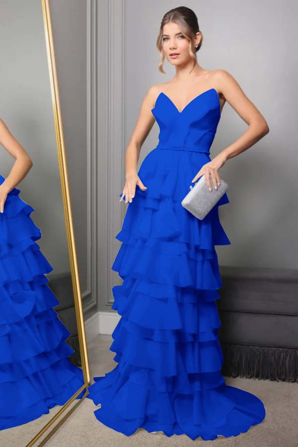 Spaghetti Strap V Neck Sleeveless Long Prom Dress With Pleated WQ0250