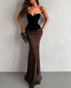 Cocoslly Strapless Sweetheart Sleeveless Long Mermaid Prom Dress | Black And Brown Satin CO0069