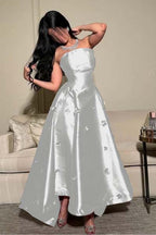 Strapless Sleeveless Long Prom Dress With Pleated Appliques WQ0031