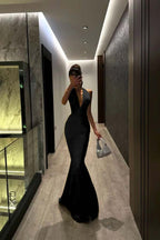 Halter V Neck Sleeveless Long Mermaid Prom Dress With Pleated YK0104