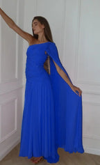 Cocoslly One Shoulder Sleeveless High Waist Long Prom Dress With Sequins | Pink Chiffon JZ0098