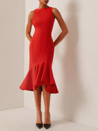 Red Sleeveless Mermaid Midi Dress