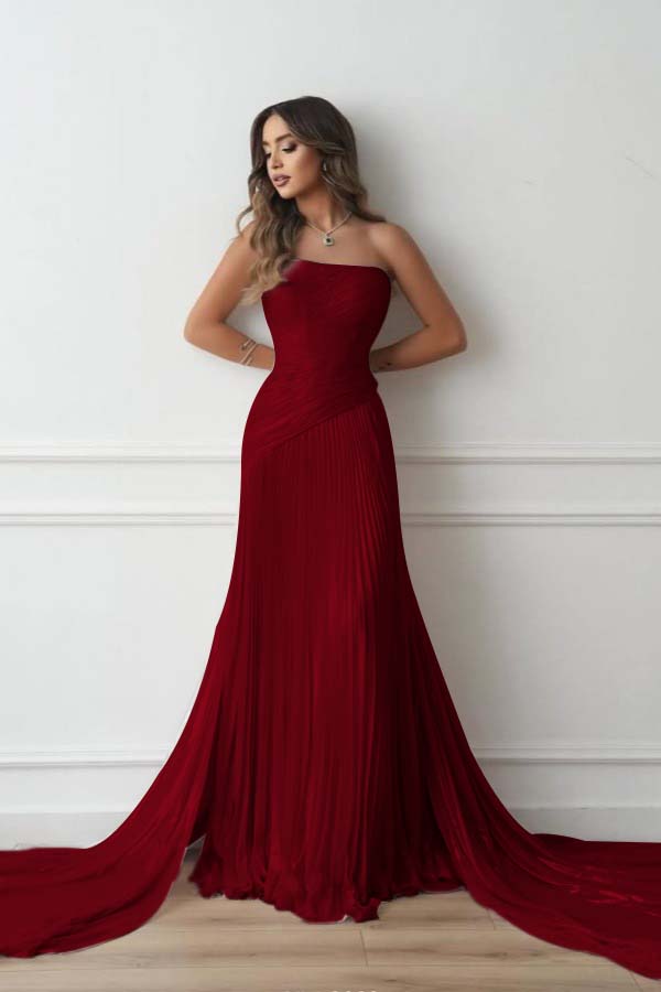 Chiffon Strapless Sleeveless Long Mermaid Prom Dress With Pleated And Ruffles WQ0461