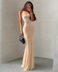 Cocoslly Halter Sleeveless High Waist Long Mermaid Prom Dress With Rhinstone | Nude Chiffon CO0167