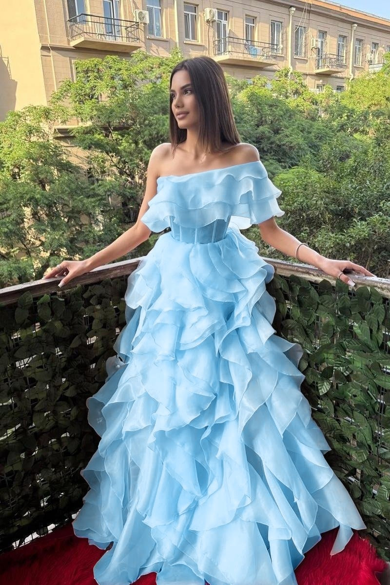 Cocoslly One Shoulder Sleeveless High Waist Long Prom Dress With Ruffles | Pink Chiffon XJ0753