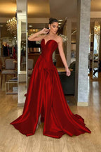 Stunning Strapless Sleeveless Long Split Prom Dress With Pleated WQ0224
