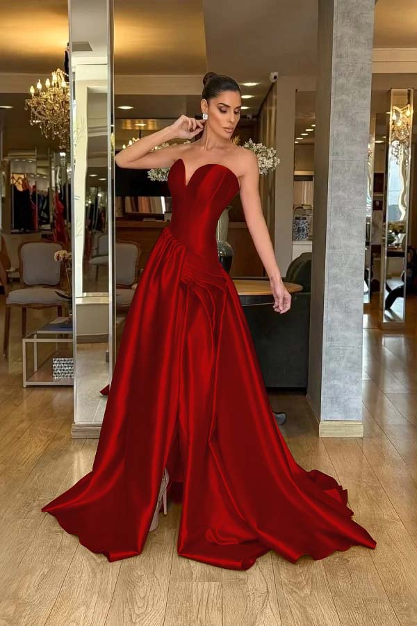 Stunning Strapless Sleeveless Long Split Prom Dress With Pleated WQ0224
