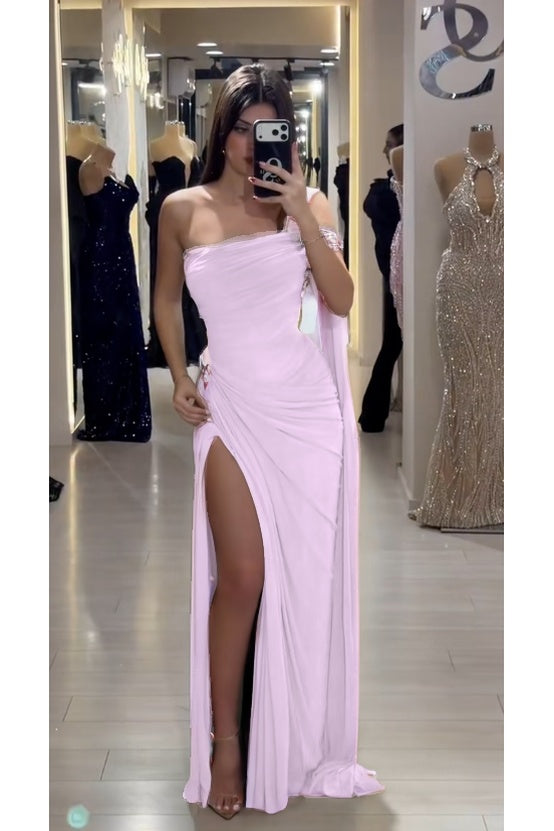 Cocoslly Sleeveless High Waist Long Prom Dress With Deep Split | Olive Green Chiffon CO0146