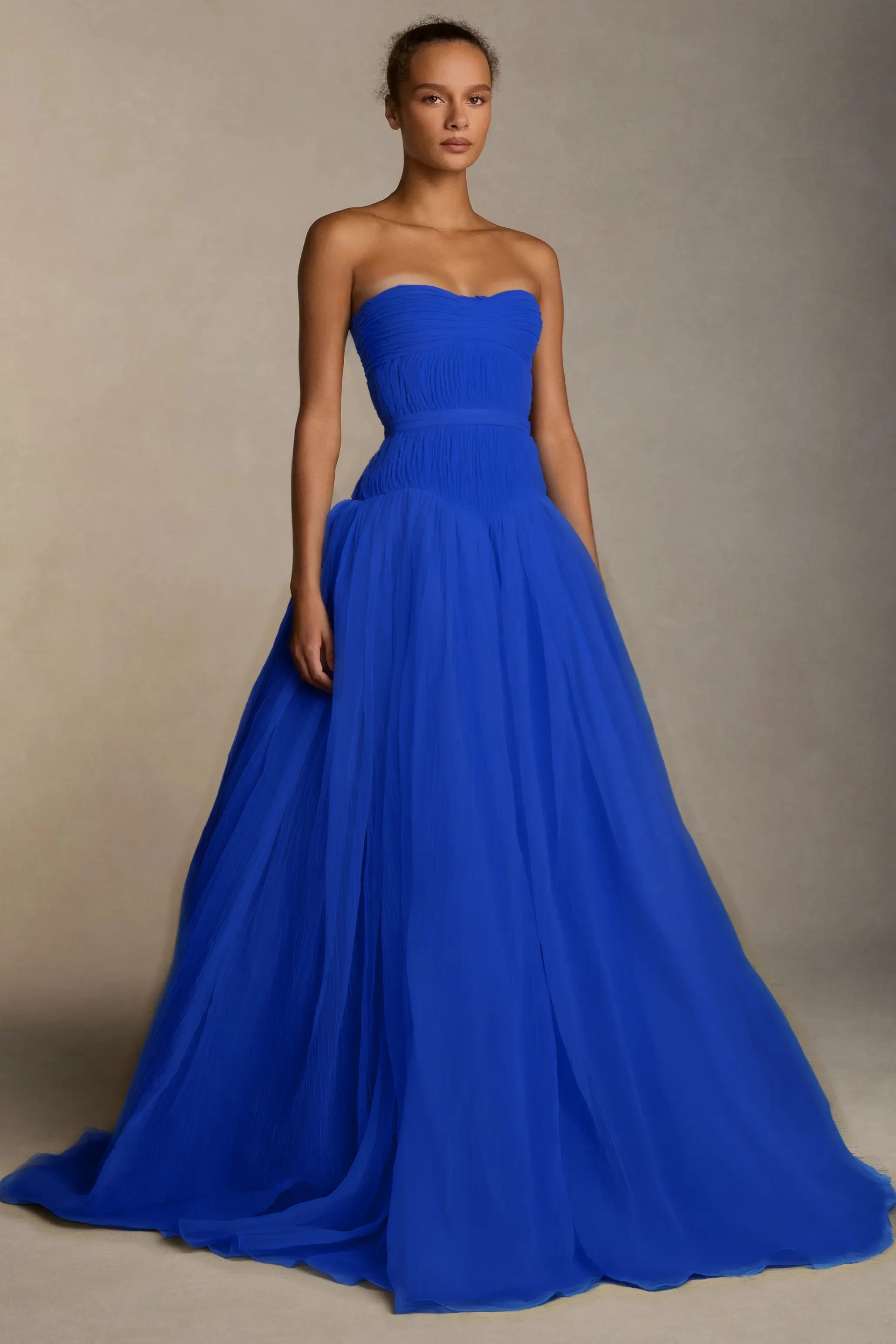 Cocoslly Strapless Sleeveless High Waist Long Prom Dress With Pleated | White Chiffon YC0565