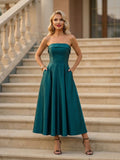 Cocoslly Strapless Sleeveless Long A Line Prom Dress | Dusty Green Satin CO0064