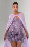 Cocoslly Strapless Sleeveless High Waist Short Prom Dress With Shawl And Sequins | Lilac Tassel CO0209